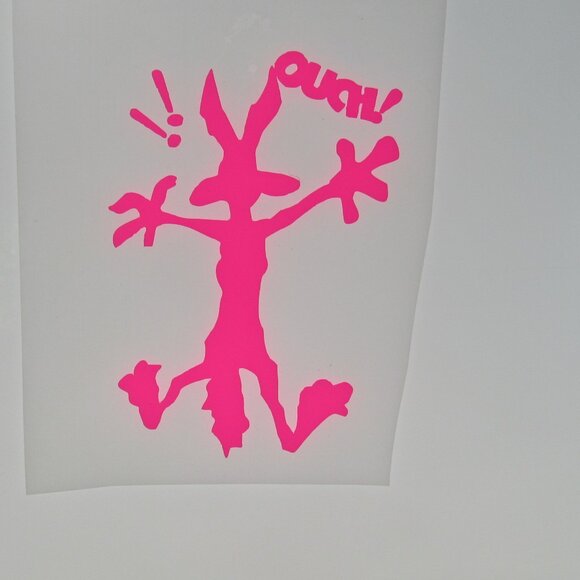 "Ouch Wiley Coyote" Permanent Vinyl Decal, Indoor or Outdoor Use 6" Tall Pink - Picture 1 of 6